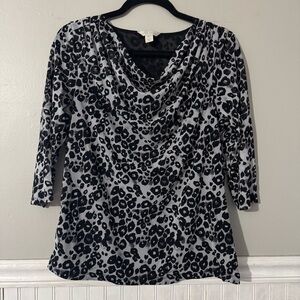 Laura Ashley | Leopard Print Draped Neck 3/4 Sleeve Blouse Size PL Petite L
